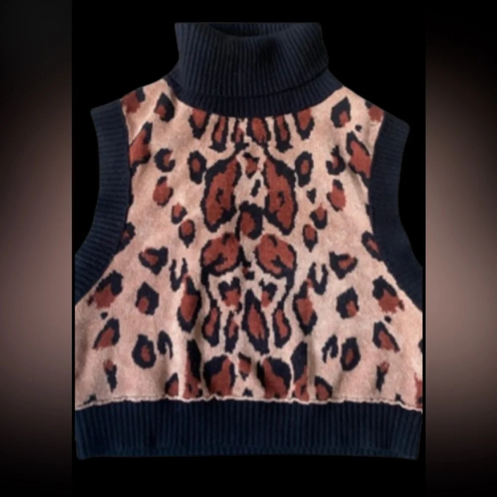 Free People Knit Leopard Sweater Vest NWOT - Picture 1 of 1